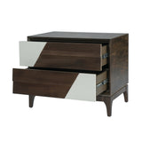 2-Drawer Nightstand End Table Bed Beside Table Japandi Storage Sofa Side Table with 2-Tone Geometric & Angled Patchwork Design
