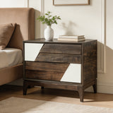 2-Drawer Nightstand End Table Bed Beside Table Japandi Storage Sofa Side Table with 2-Tone Geometric & Angled Patchwork Design