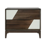 2-Drawer Nightstand End Table Bed Beside Table Japandi Storage Sofa Side Table with 2-Tone Geometric & Angled Patchwork Design