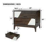 2-Drawer Nightstand End Table Bed Beside Table Japandi Storage Sofa Side Table with 2-Tone Geometric & Angled Patchwork Design