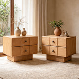 2-Drawer Nightstand End Table Storage Sofa Side Table Bed Beside Table with Brass Knobs
