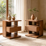 Floating Nightstand End Table 3-Tier Sofa Side Table Bed Beside Table with Drawer & Open Storage Shelves