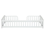 Twin Size Kid Platform Bed Frame Toddler Bed Kid Playground Floor Bed with Safety Fence, Rounded Corner, White