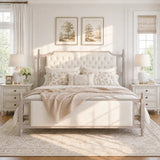 King Size Upholstered Platform Bed Frame French Farmhouse Bed with Velvet Button Tufted Headboard & Footboard