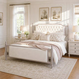 King Size Upholstered Platform Bed Frame French Farmhouse Bed with Velvet Button Tufted Headboard & Footboard