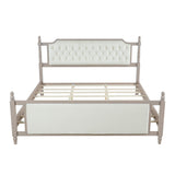 King Size Upholstered Platform Bed Frame French Farmhouse Bed with Velvet Button Tufted Headboard & Footboard