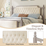 King Size Upholstered Platform Bed Frame French Farmhouse Bed with Velvet Button Tufted Headboard & Footboard