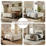 King Size Upholstered Platform Bed Frame French Farmhouse Bed with Velvet Button Tufted Headboard & Footboard