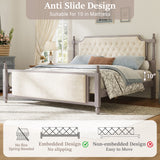King Size Upholstered Platform Bed Frame French Farmhouse Bed with Velvet Button Tufted Headboard & Footboard
