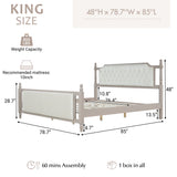 King Size Upholstered Platform Bed Frame French Farmhouse Bed with Velvet Button Tufted Headboard & Footboard