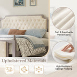 King Size Upholstered Platform Bed Frame French Farmhouse Bed with Velvet Button Tufted Headboard & Footboard