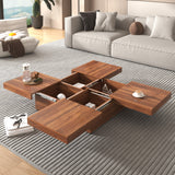 39.4" Square Veneer Coffee Table with Sliding Top & Under Lid Storage for Living Room, Apartment
