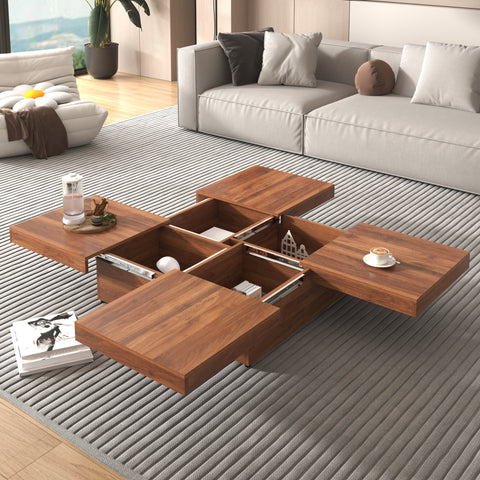 39.4" Square Veneer Coffee Table with Sliding Top & Under Lid Storage for Living Room, Apartment