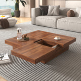 39.4" Square Veneer Coffee Table with Sliding Top & Under Lid Storage for Living Room, Apartment