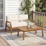 2pcs Outdoor Sofa Set Patio Conversation Chat Set Garden Seating Group with Loveseat, Coffee Table & Water-Resistant Cushion