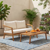 2pcs Patio Sofa Set Outdoor Conversation Chat Set Garden Seating Furniture Set with Water-Resistant Cushion, Coffee Table & Loveseat