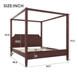 Wooden Canopy Platform Bed Frame with Headboard & Support Legs, 4-Poster Bed Frame, No Box Spring Required, Queen Size