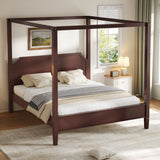 Wooden Canopy Platform Bed Frame with Headboard & Support Legs, 4-Poster Bed Frame, No Box Spring Required, Queen Size