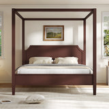 Wooden Canopy Platform Bed Frame with Headboard & Support Legs, 4-Poster Bed Frame, No Box Spring Required, Queen Size