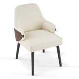 Set of 2 Ergonomic Dining Chair Modern Upholstered Accent Chair Padded Armchair with Sturdy Wood Frame, Beige & Brown