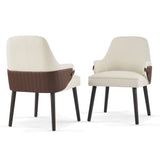 Set of 2 Ergonomic Dining Chair Modern Upholstered Accent Chair Padded Armchair with Sturdy Wood Frame, Beige & Brown