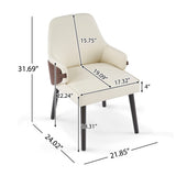 Set of 2 Ergonomic Dining Chair Modern Upholstered Accent Chair Padded Armchair with Sturdy Wood Frame, Beige & Brown
