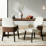Set of 2 Ergonomic Dining Chair Modern Upholstered Accent Chair Padded Armchair with Sturdy Wood Frame, Beige & Brown