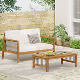 Outdoor Acacia Wood Loveseat with Coffee Table, 2-Piece Patio Furniture Set with Water-Resistant Cushions
