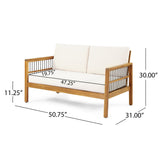 Outdoor Acacia Wood Loveseat with Coffee Table, 2-Piece Patio Furniture Set with Water-Resistant Cushions
