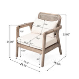 2pcs Outdoor Acacia Wood Club Chair, Wicker Back Patio Armchair with 4.5" Water-Resistant Cushions for Porch & Garden