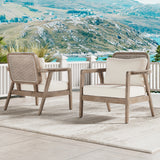 2pcs Outdoor Acacia Wood Club Chair, Wicker Back Patio Armchair with 4.5" Water-Resistant Cushions for Porch & Garden