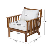 4-Piece Acacia Wood Patio Sofa Set, Outdoor Conversation Set with Loveseat, 2 Chairs & Slatted Coffee Table, Natural+Beige