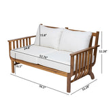 4-Piece Acacia Wood Patio Sofa Set, Outdoor Conversation Set with Loveseat, 2 Chairs & Slatted Coffee Table, Natural+Beige