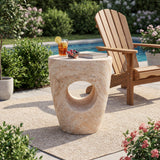 Modern Minimalist Side Table, Sculptural Hollow Accent Table, Lightweight Concrete Drum End Table for Indoor/Outdoor Use