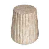Modern Carved Outdoor Side Table, Travertine Look MGO End Table, Durable Lightweight Concrete Pedestal Accent Table