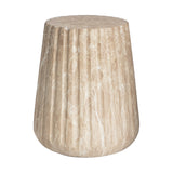 Modern Carved Outdoor Side Table, Travertine Look MGO End Table, Durable Lightweight Concrete Pedestal Accent Table