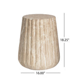 Modern Carved Outdoor Side Table, Travertine Look MGO End Table, Durable Lightweight Concrete Pedestal Accent Table