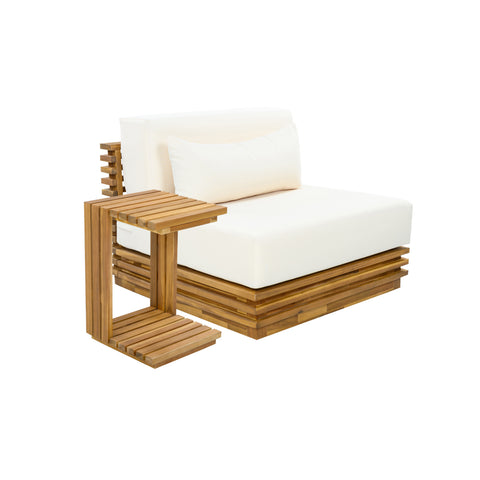 2pcs Patio Club Chair Set Outdoor Conversation Chat Set Garden Seating Furniture Set with Water-Resistant Cushion & End Table,Beige+Natural