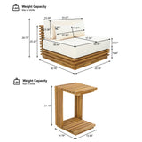 2pcs Patio Club Chair Set Outdoor Conversation Chat Set Garden Seating Furniture Set with Water-Resistant Cushion & End Table,Beige+Natural