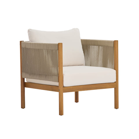 Outdoor Club Chair Patio Accent Chair Leisure Armchair with Water-repellent Cushion & Weather-Resistant Wood Frame