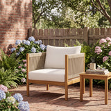 Outdoor Club Chair Patio Accent Chair Leisure Armchair with Water-repellent Cushion & Weather-Resistant Wood Frame