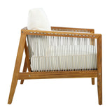 Outdoor Club Chair Patio Accent Chair Leisure Rope Armchair with Water-repellent Cushion & Weather-Resistant Wood Frame, Beige+Teak
