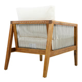 Outdoor Club Chair Patio Accent Chair Leisure Rope Armchair with Water-repellent Cushion & Weather-Resistant Wood Frame, Beige+Teak