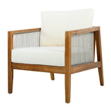 Outdoor Club Chair Patio Accent Chair Leisure Rope Armchair with Water-repellent Cushion & Weather-Resistant Wood Frame, Beige+Teak