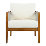 Outdoor Club Chair Patio Accent Chair Leisure Rope Armchair with Water-repellent Cushion & Weather-Resistant Wood Frame, Beige+Teak