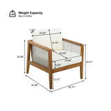 Outdoor Club Chair Patio Accent Chair Leisure Rope Armchair with Water-repellent Cushion & Weather-Resistant Wood Frame, Beige+Teak