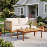 2pcs Patio Seating Set Outdoor Sofa Set Conversation Chat Set Garden Furniture Set with Water-repellent Cushion & Coffee Table