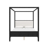 Queen Size Canopy Bed 4-poster Platform Bed Frame with Padded Upholstered Headboard & Support Slats, Black