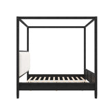 Queen Size Canopy Bed 4-poster Platform Bed Frame with Padded Upholstered Headboard & Support Slats, Black
