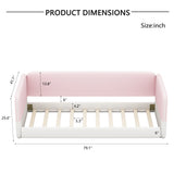 Twin Size Montessori Floor Bed, Velvet Low Profile Platform Bed with Upholstered Headboard and Protective Side Rail for Kids